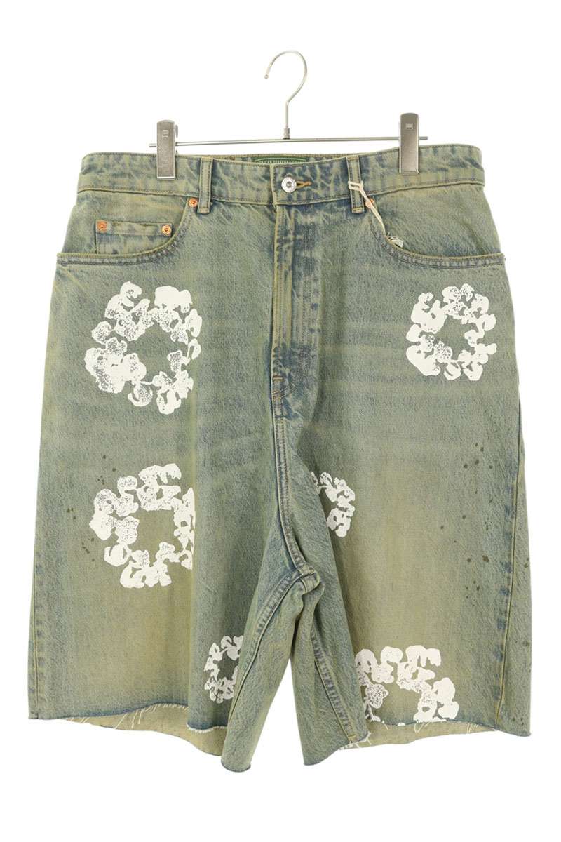 DENIM TEARS Floral Print Denim Shorts Blue Size 34