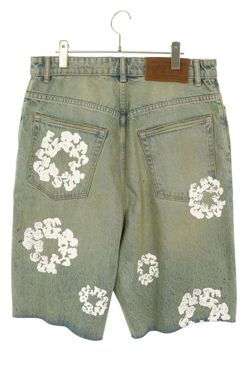 DENIM TEARS Floral Print Denim Shorts Blue Size 34