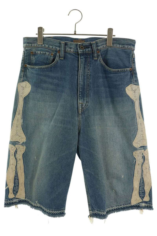 KAPITAL Bone Embroidery Denim Shorts Blue Size 32
