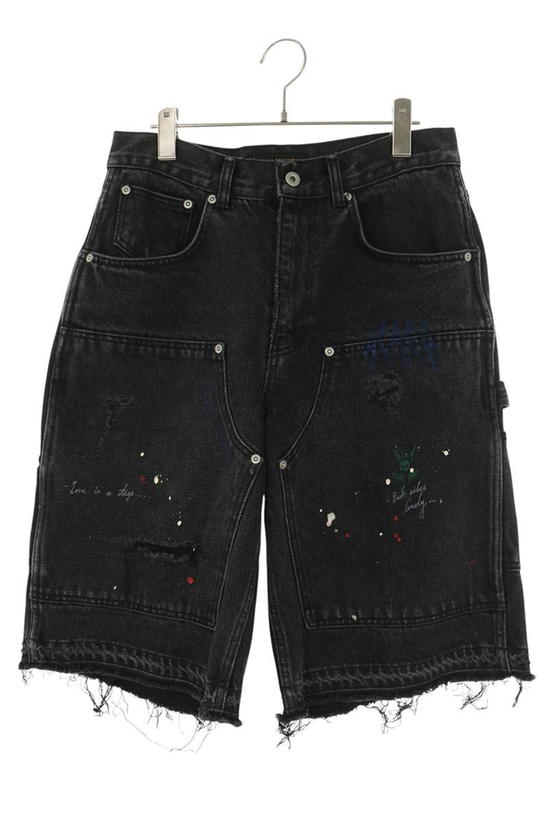 BLACKOUT Cotton Double Knee Damaged Shorts Black Size M