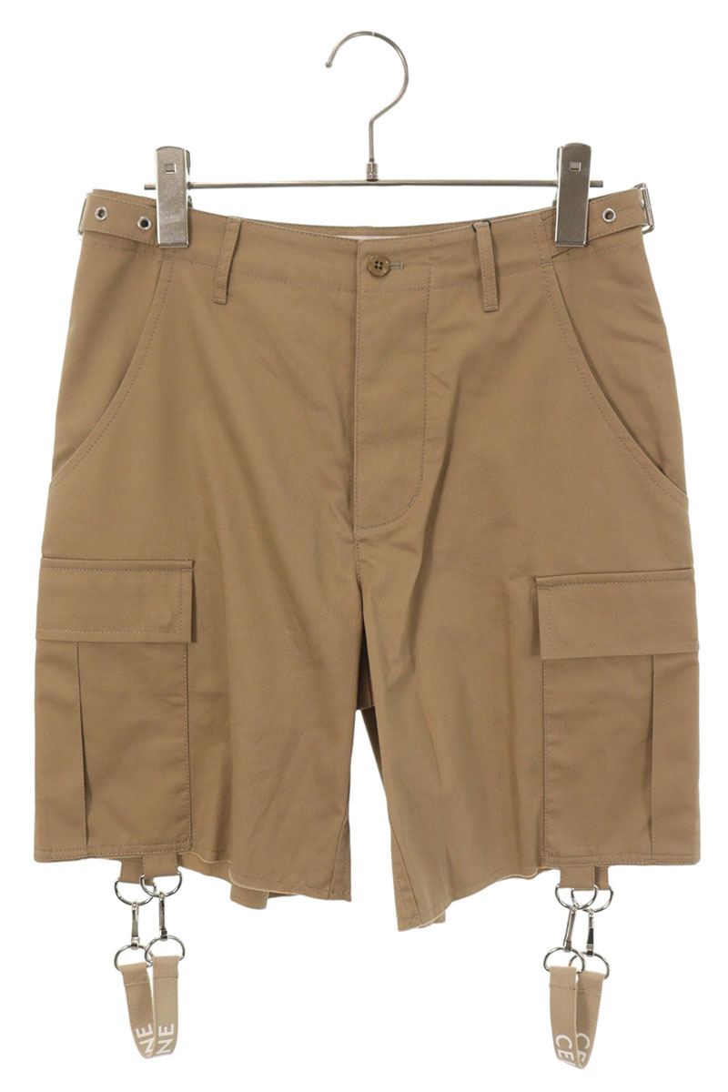 CELINE Logo Strap Cargo Cotton Linen Shorts Beige Size 44