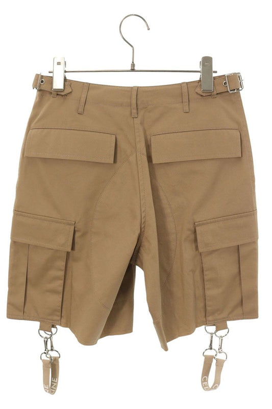 CELINE Logo Strap Cargo Cotton Linen Shorts Beige Size 44