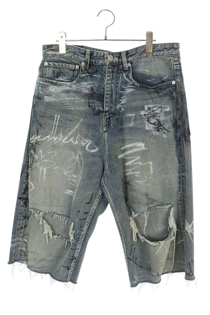 BALENCIAGA Baggy Graffiti Denim Shorts Blue Size XS