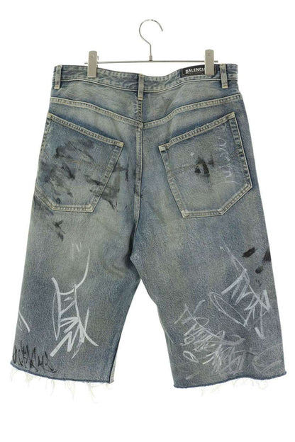 BALENCIAGA Baggy Graffiti Denim Shorts Blue Size XS