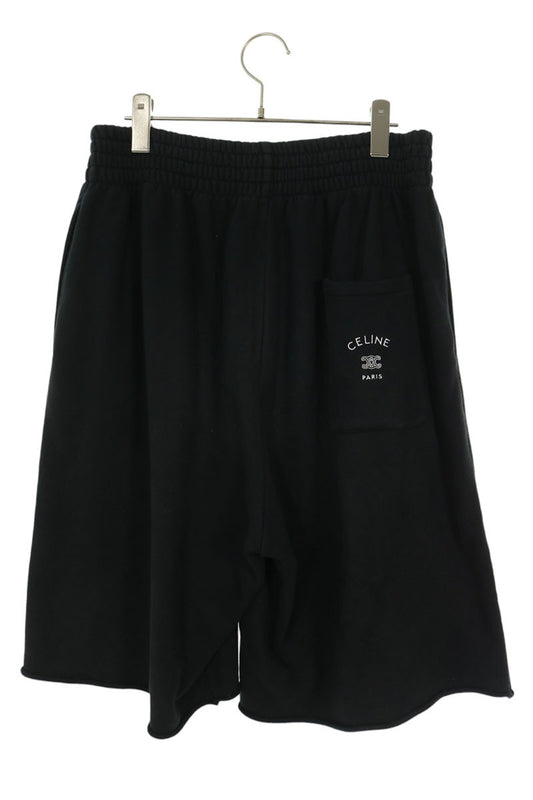 CELINE Back Logo Embroidered Cotton Shorts Black Sweatshirt Size M