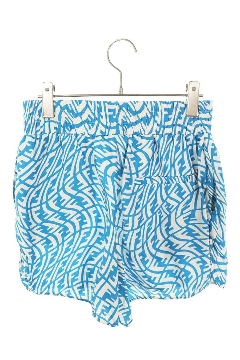 FENDI Silk All-Over Print Shorts Blue Size 44