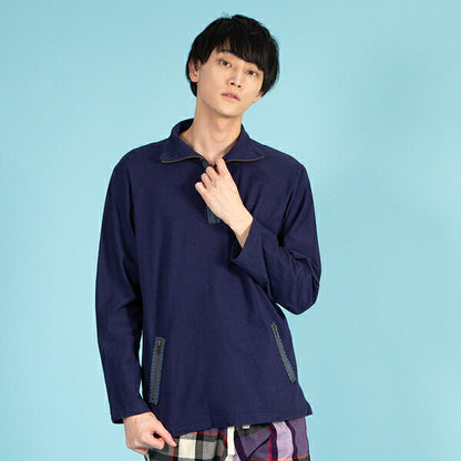 Y's for men Cotton Half-Zip High-Neck Long Sleeve Top Navy Size 3