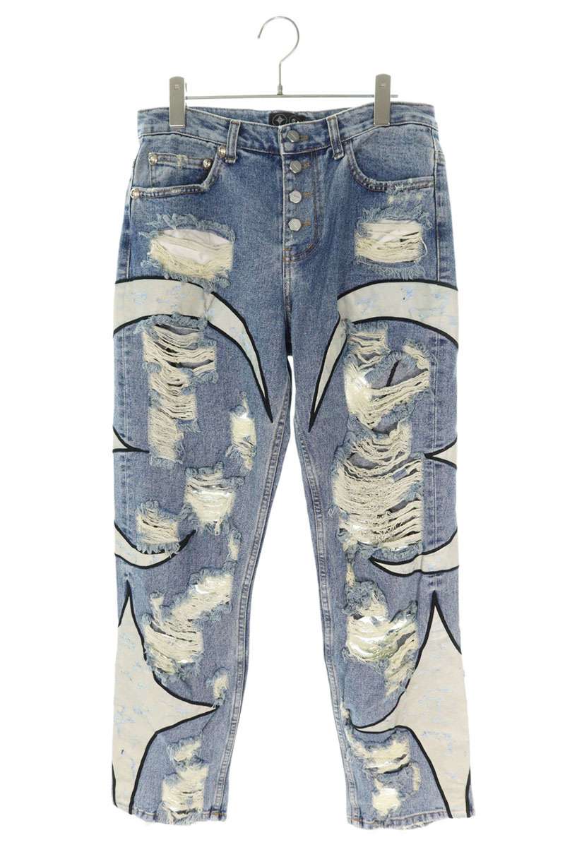 THUG CLUB Blue Distressed Tribal Denim Pants Size 30