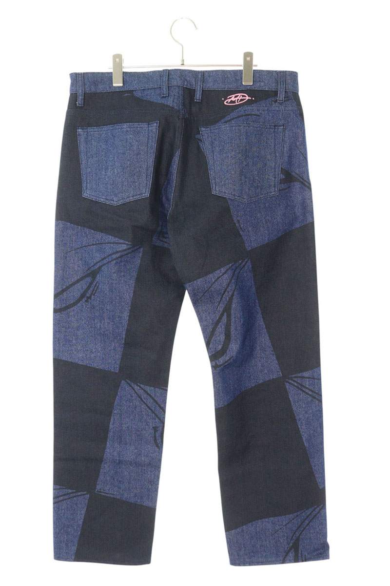 ANTI PROMO 99EYES Graphic Denim Pants Blue & Black Size 34