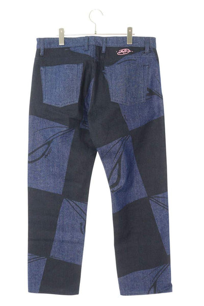 ANTI PROMO 99EYES Graphic Denim Pants Blue & Black Size 34