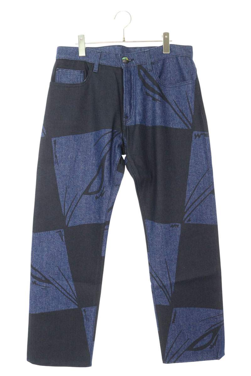 ANTI PROMO 99EYES Graphic Denim Pants Blue & Black Size 32