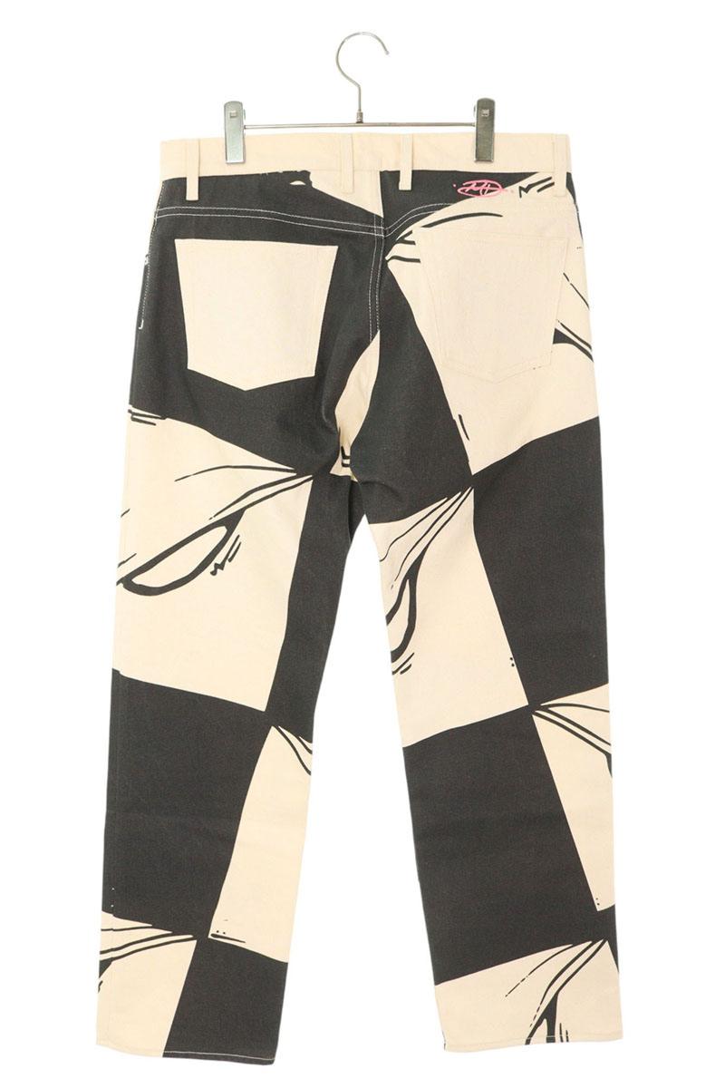 ANTI PROMO 99EYES Graphic Denim Pants White & Black Size 32