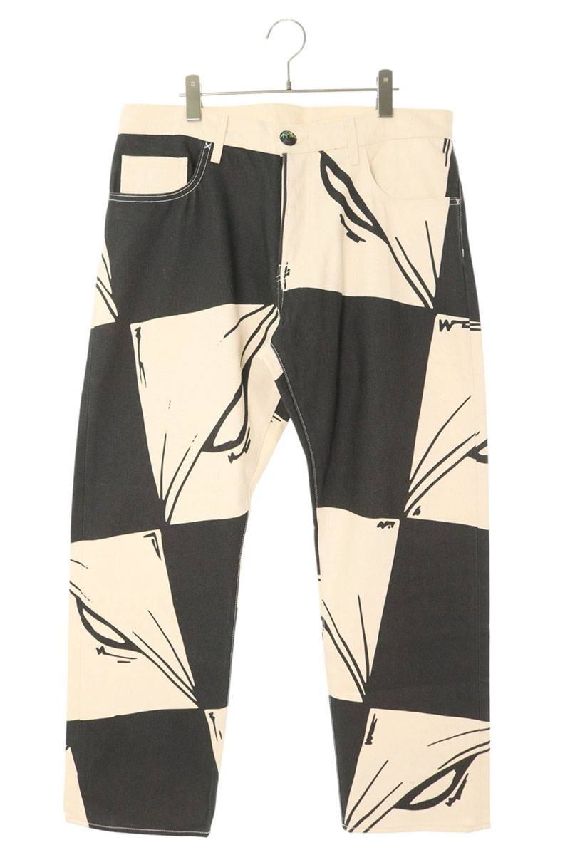 ANTI PROMO 99EYES Graphic Denim Pants White & Black Size 34