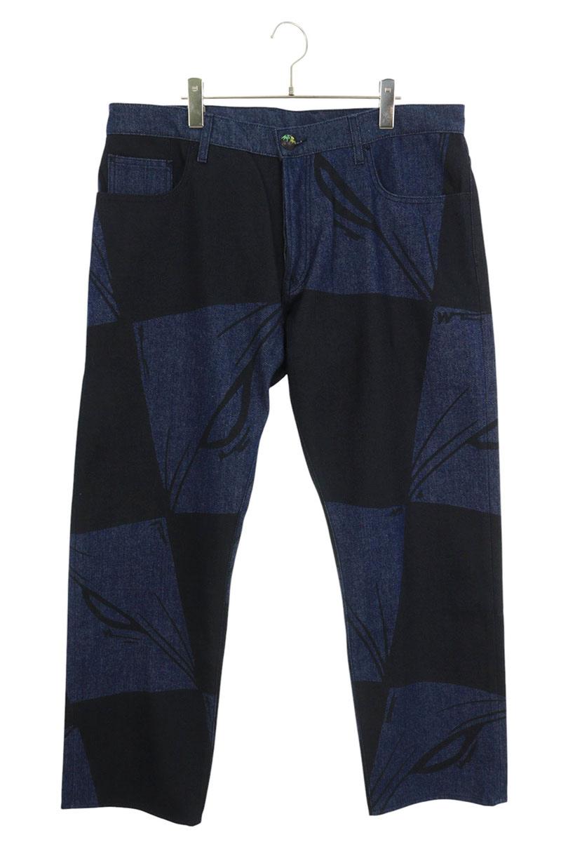 ANTI PROMO 99EYES Graphic Denim Pants Blue & Black Size 36