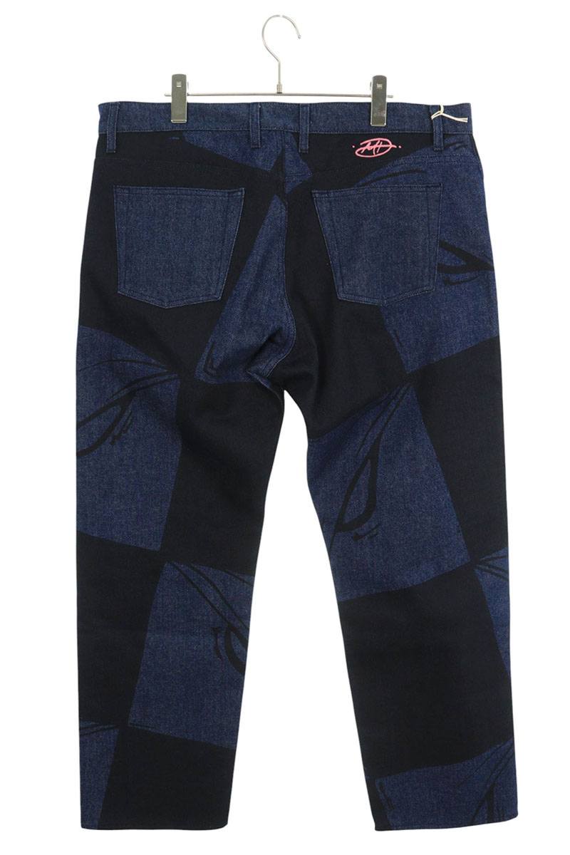 ANTI PROMO 99EYES Graphic Denim Pants Blue & Black Size 36