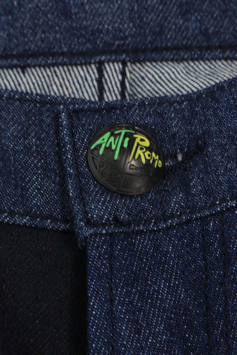 ANTI PROMO 99EYES Graphic Denim Pants Blue & Black Size 36