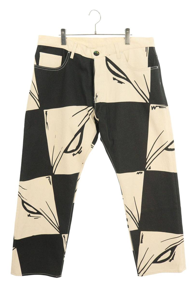 ANTI PROMO 99EYES Graphic Denim Pants White & Black Size 36