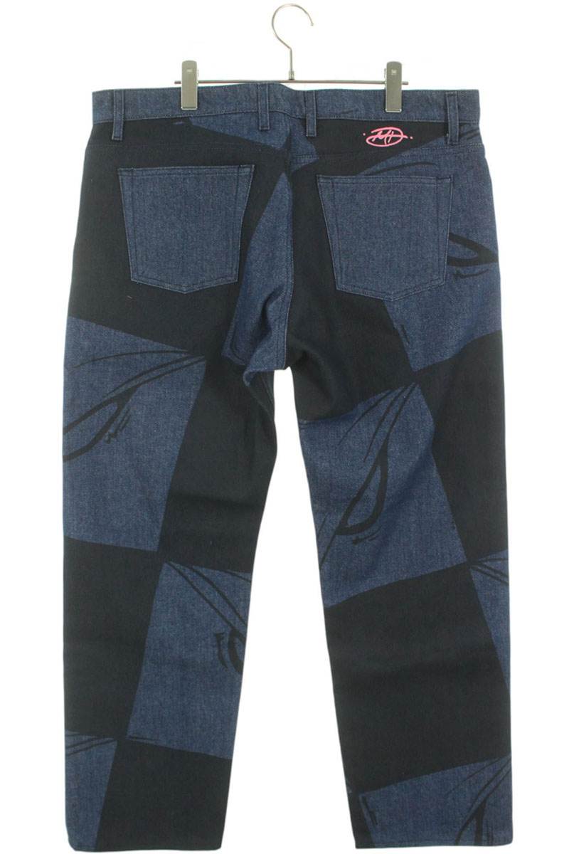 ANTI PROMO 99EYES Graphic Denim Pants Indigo & Black Size 36