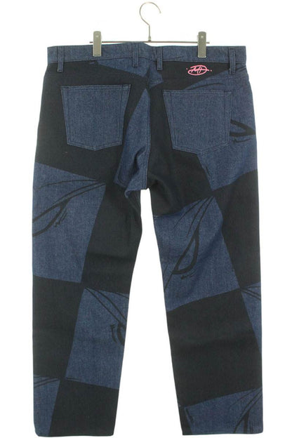 ANTI PROMO 99EYES Graphic Denim Pants Indigo & Black Size 36