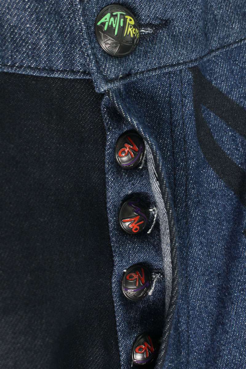 ANTI PROMO 99EYES Graphic Denim Pants Indigo & Black Size 36