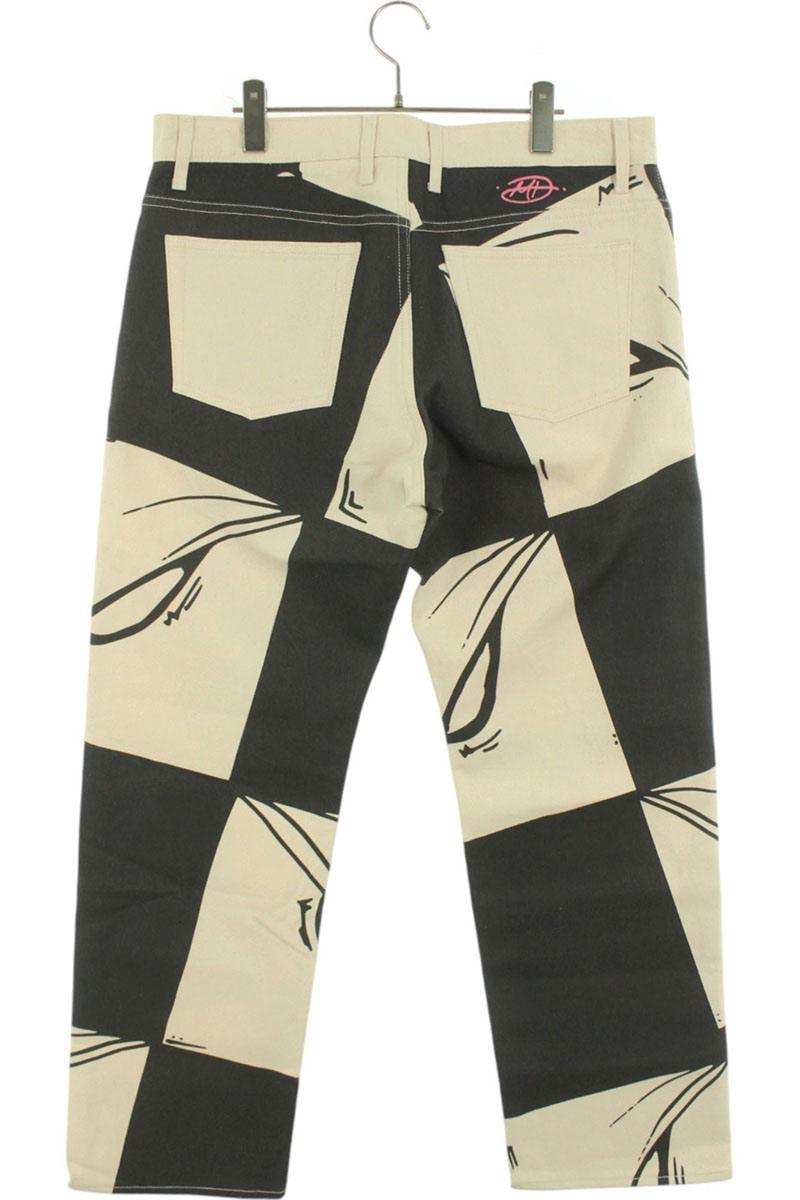 ANTI PROMO 99EYES Graphic Denim Pants White & Multi Size 34