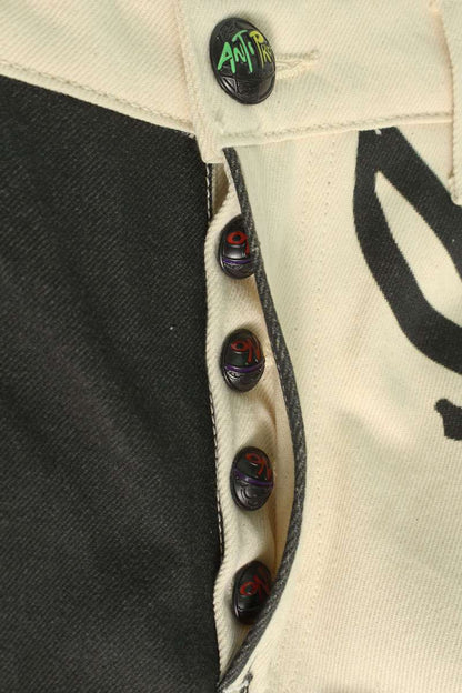 ANTI PROMO 99EYES Graphic Denim Pants White & Multi Size 32