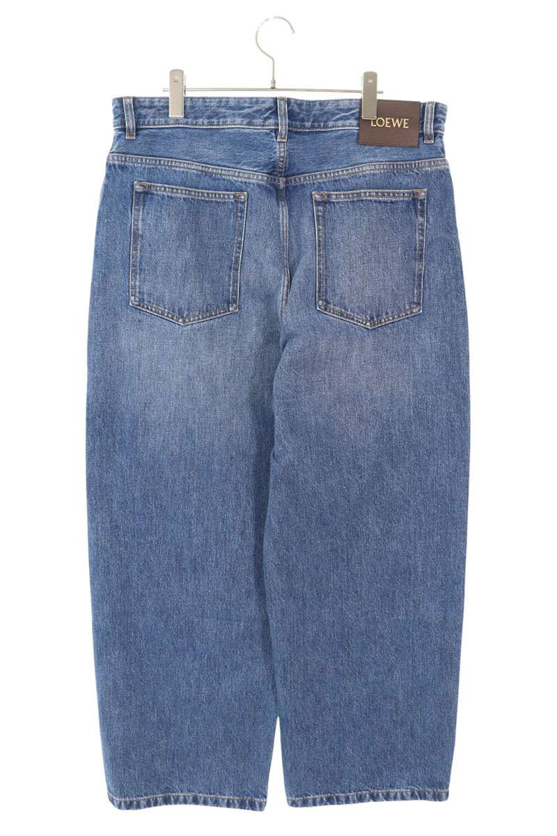 LOEWE Indigo Mid-Weight Denim Pants Calf Leather Size 38
