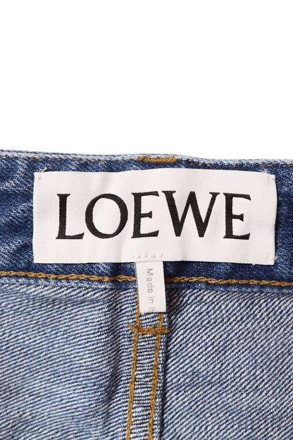 LOEWE Indigo Mid-Weight Denim Pants Calf Leather Size 38
