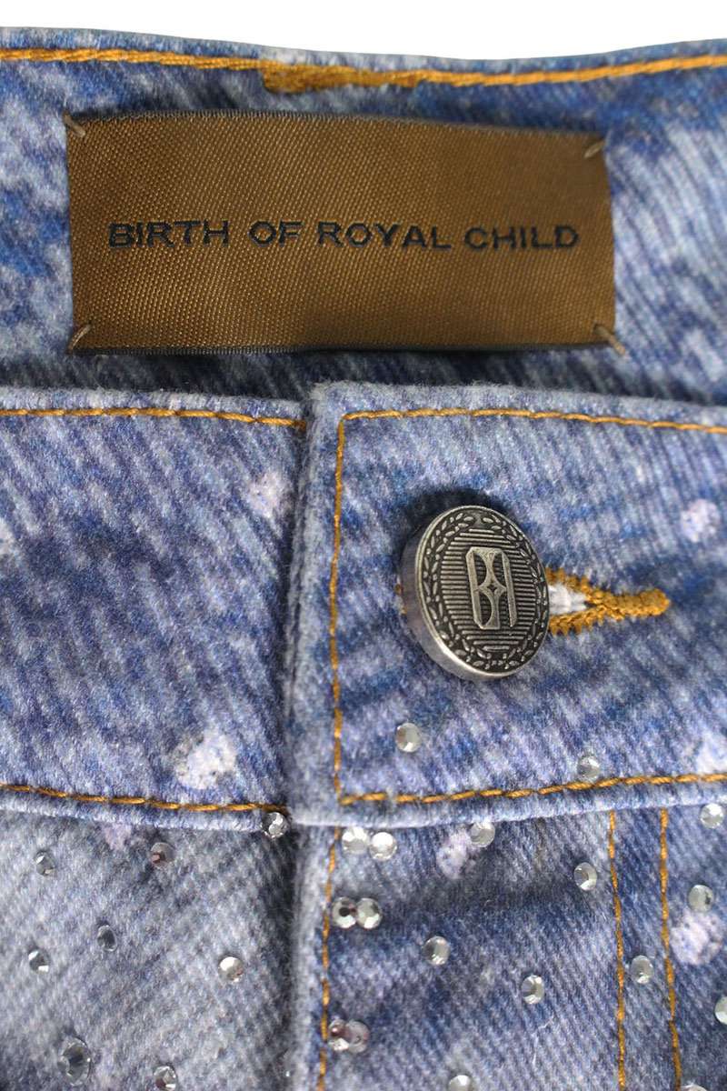 Birth of Royal Child Rhinestone Well-Washed Denim Pants Size XXL