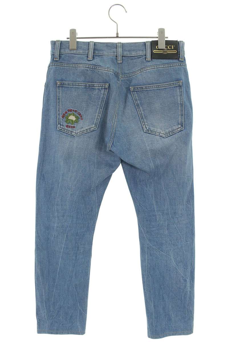 GUCCI Light Blue Back Embroidery Cotton Denim Pants Size 32