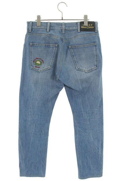 GUCCI Light Blue Back Embroidery Cotton Denim Pants Size 32