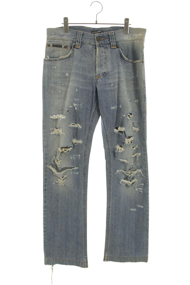 DOLCE & GABBANA Crash Distressed Denim Light Blue Size 34