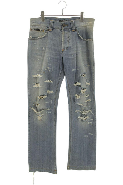 DOLCE & GABBANA Crash Distressed Denim Light Blue Size 34