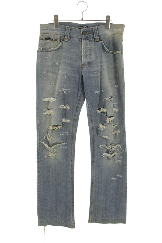 DOLCE & GABBANA Crash Distressed Denim Light Blue Size 34