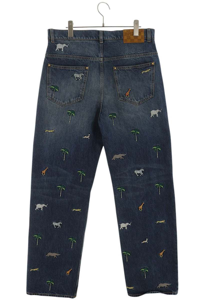 LOUISVUITTON 26SS Animal Embroidered Baggy Denim Size 30
