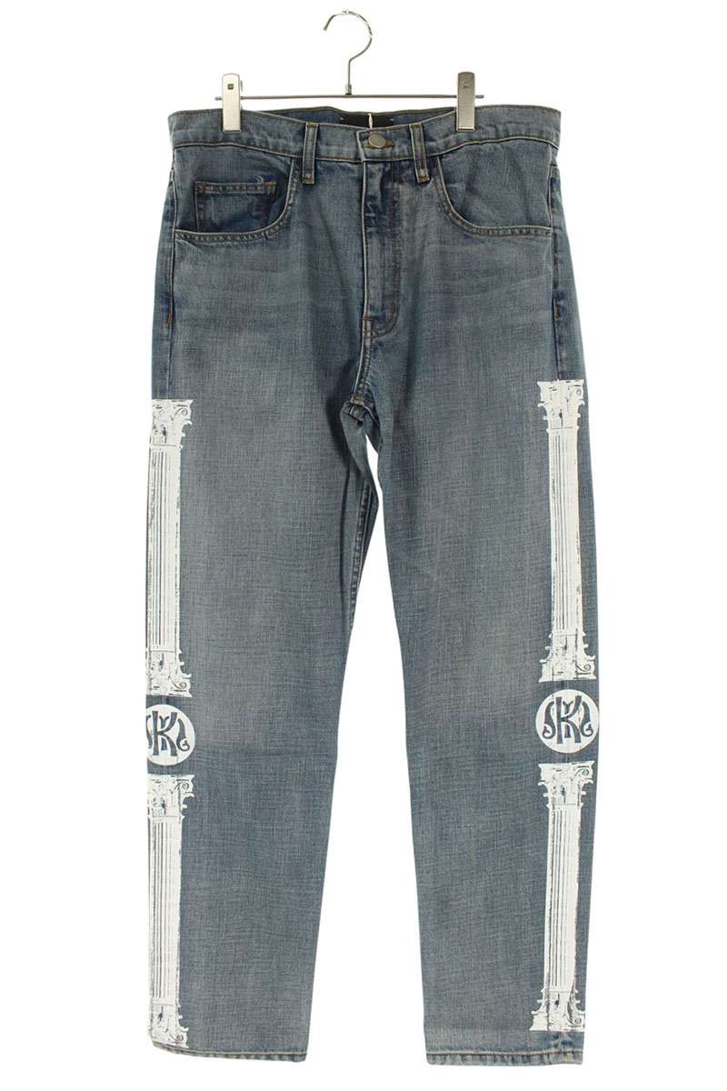 MUSO KUSO ROMAN STRAIGHT JEANS Print Denim Pants Blue x White Size 32