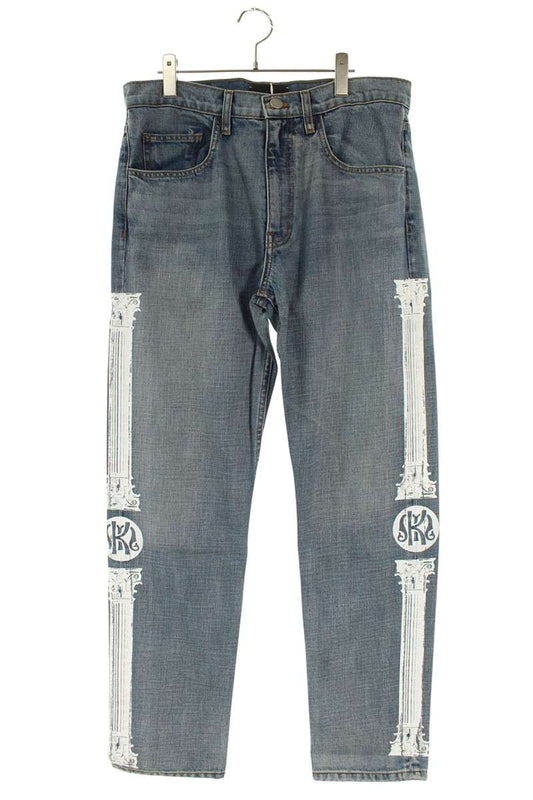 MUSO KUSO ROMAN STRAIGHT JEANS Print Denim Pants Blue x White Size 32