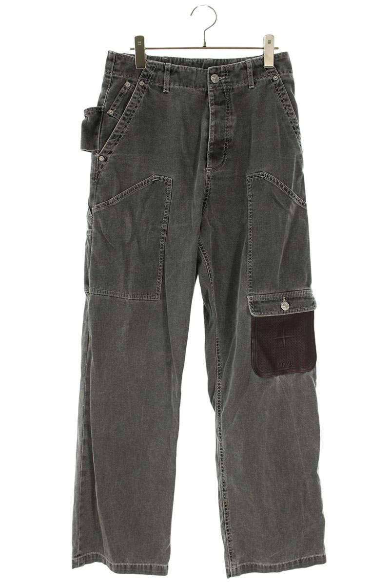 DIOR Double Knee Leather Pocket Denim Gray Size 32