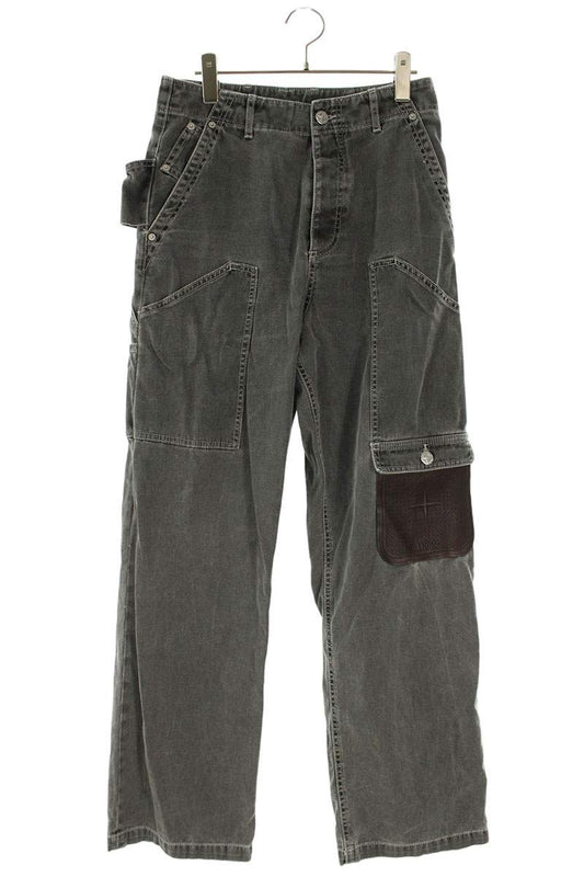 DIOR Double Knee Leather Pocket Denim Gray Size 32