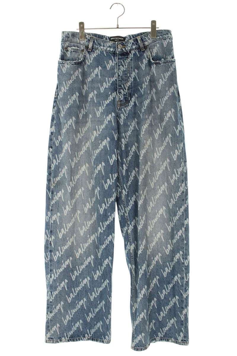 Balenciaga Distressed Logo Denim Pants Blue x White Size US 30