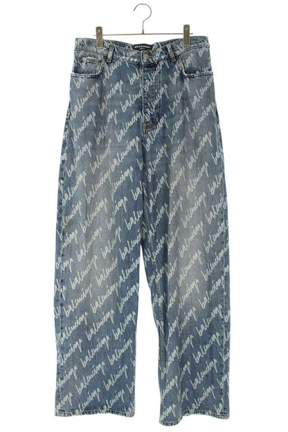 Balenciaga Distressed Logo Denim Pants Blue x White Size US 30