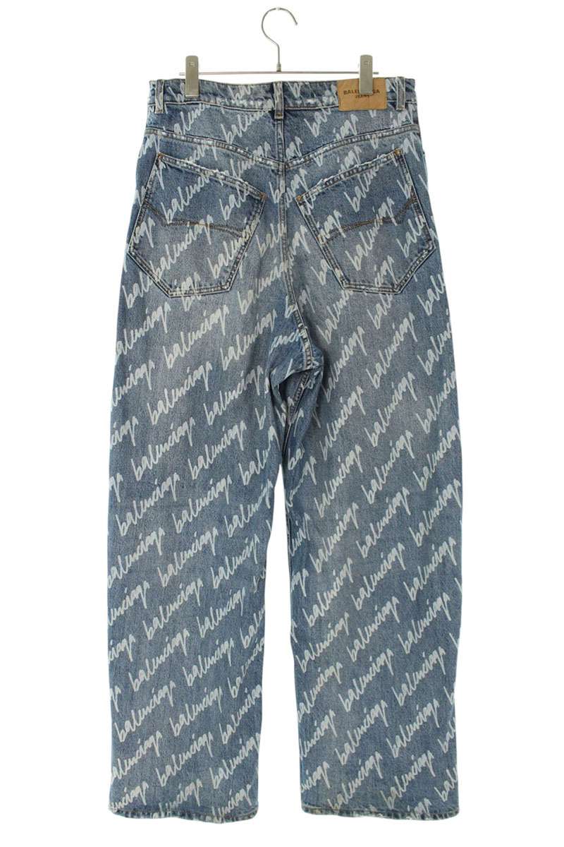 Balenciaga Distressed Logo Denim Pants Blue x White Size US 30