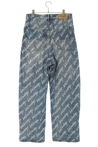 Balenciaga Distressed Logo Denim Pants Blue x White Size US 30