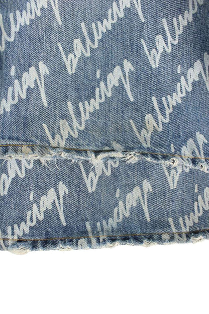 Balenciaga Distressed Logo Denim Pants Blue x White Size US 30