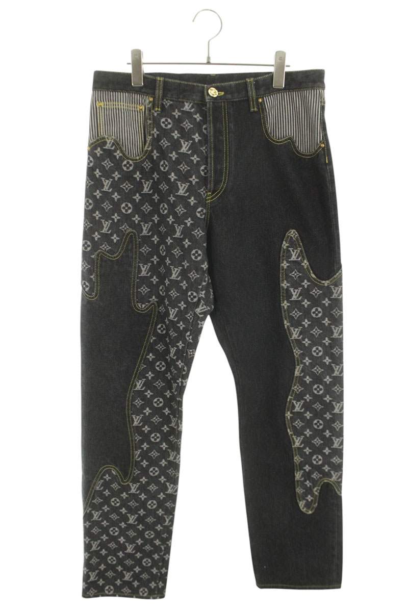 LOUISVUITTON 22SS Monogram Patchwork Denim Pants Size 32