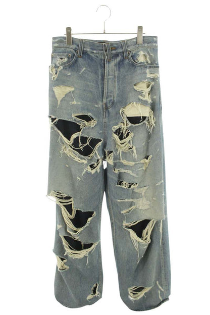 BALENCIAGA Ripped Layered Wide Denim Pants Indigo Size 28