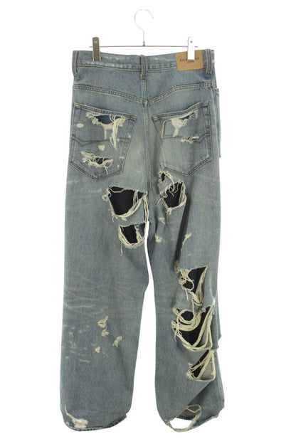 BALENCIAGA Ripped Layered Wide Denim Pants Indigo Size 28