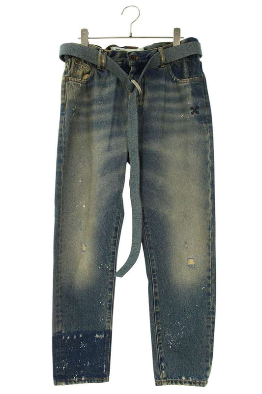 OFF-WHITE Paint Splatter Vintage Wash Belted Jeans Size 32