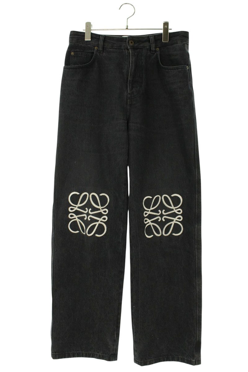 LOEWE Anagram Baggy Button-Fly Denim Pants Black Size 33