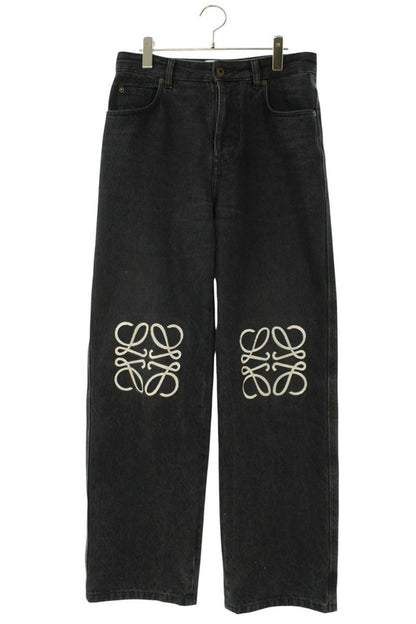 LOEWE Anagram Baggy Button-Fly Denim Pants Black Size 33